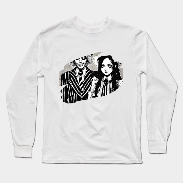 beetlejuice and wednesday adams  manga style Long Sleeve T-Shirt by badrhijri